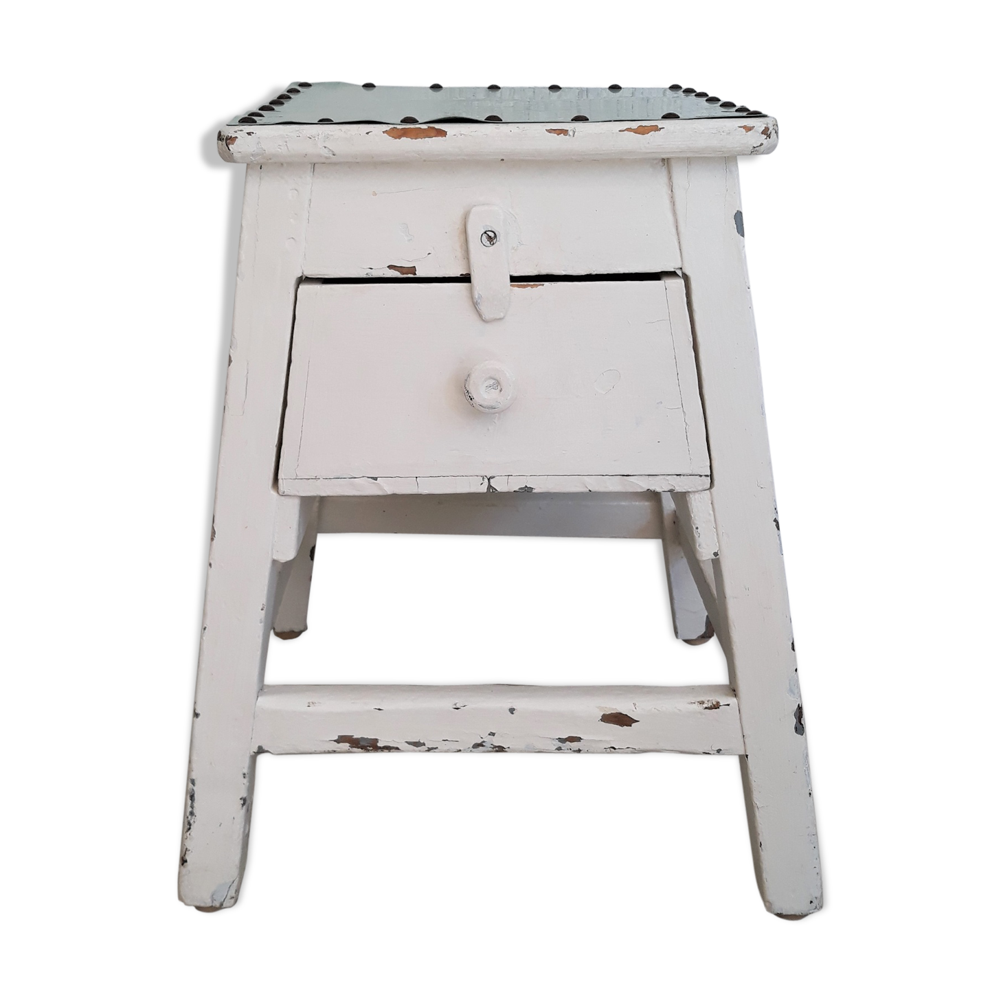 Tabouret de cireur en bois avec tiroir, 1950