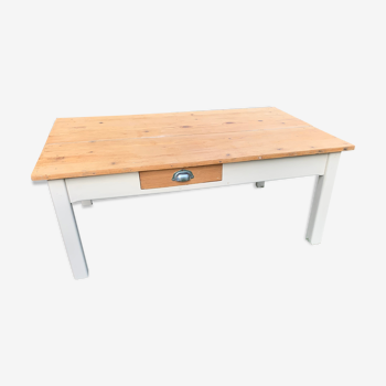 Table basse de ferme campagne bois brut blanc