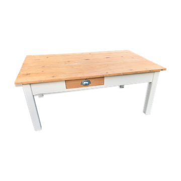 Table basse de ferme campagne bois brut blanc