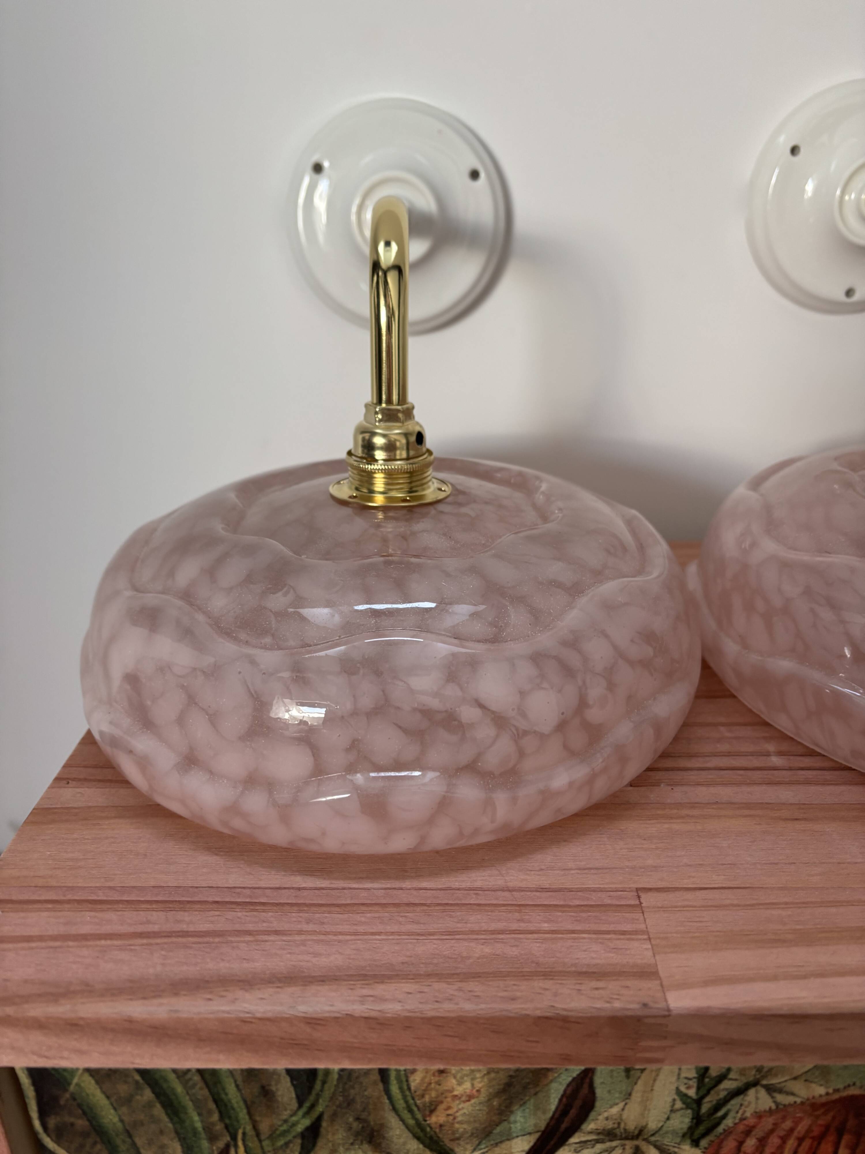 Pair of Art Deco speckled glass sconces