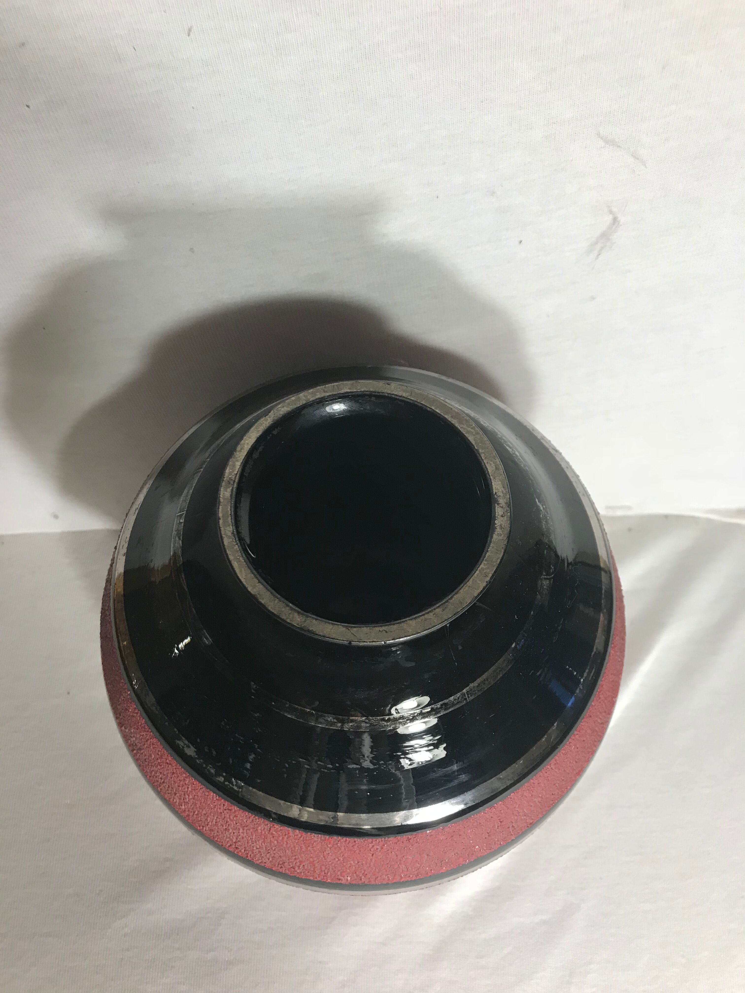 Ball old ART DECO enameled ceramic vase black & red Vintage