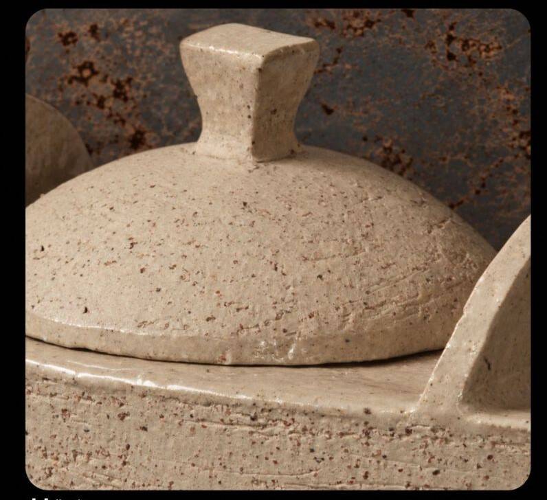 Unique Danish Studio Pottery – sculptural teapot with a bamboo handle;