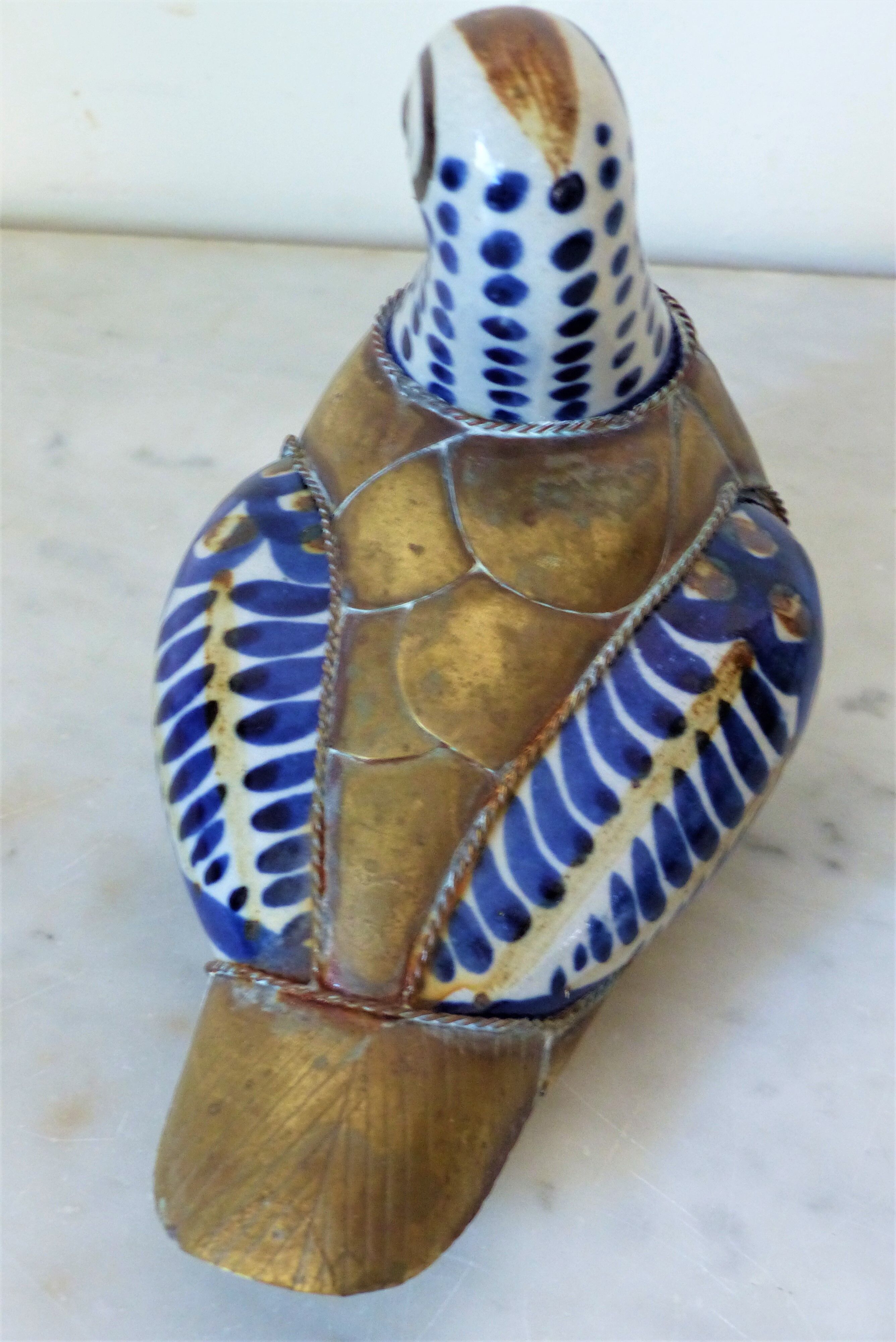 Brass bird and vintage ceramics