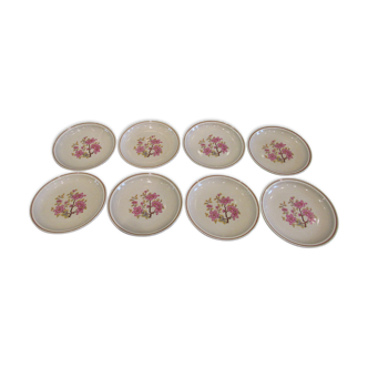 Set de 8 assiettes à dessert décor foral rose GIEN