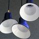Set of 3 industrial suspensions in blue and white enamelled sheet - delivered with cable