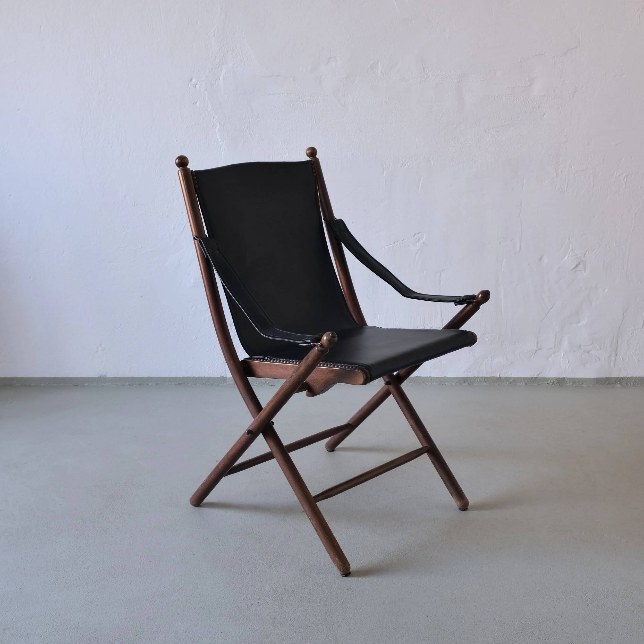 Vintage folding chair and tray table set | Campaign style