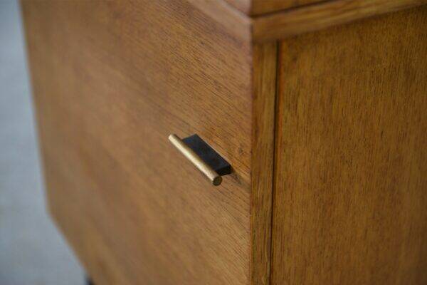 Folding occasional desk, steel, brass and oak, 1960s