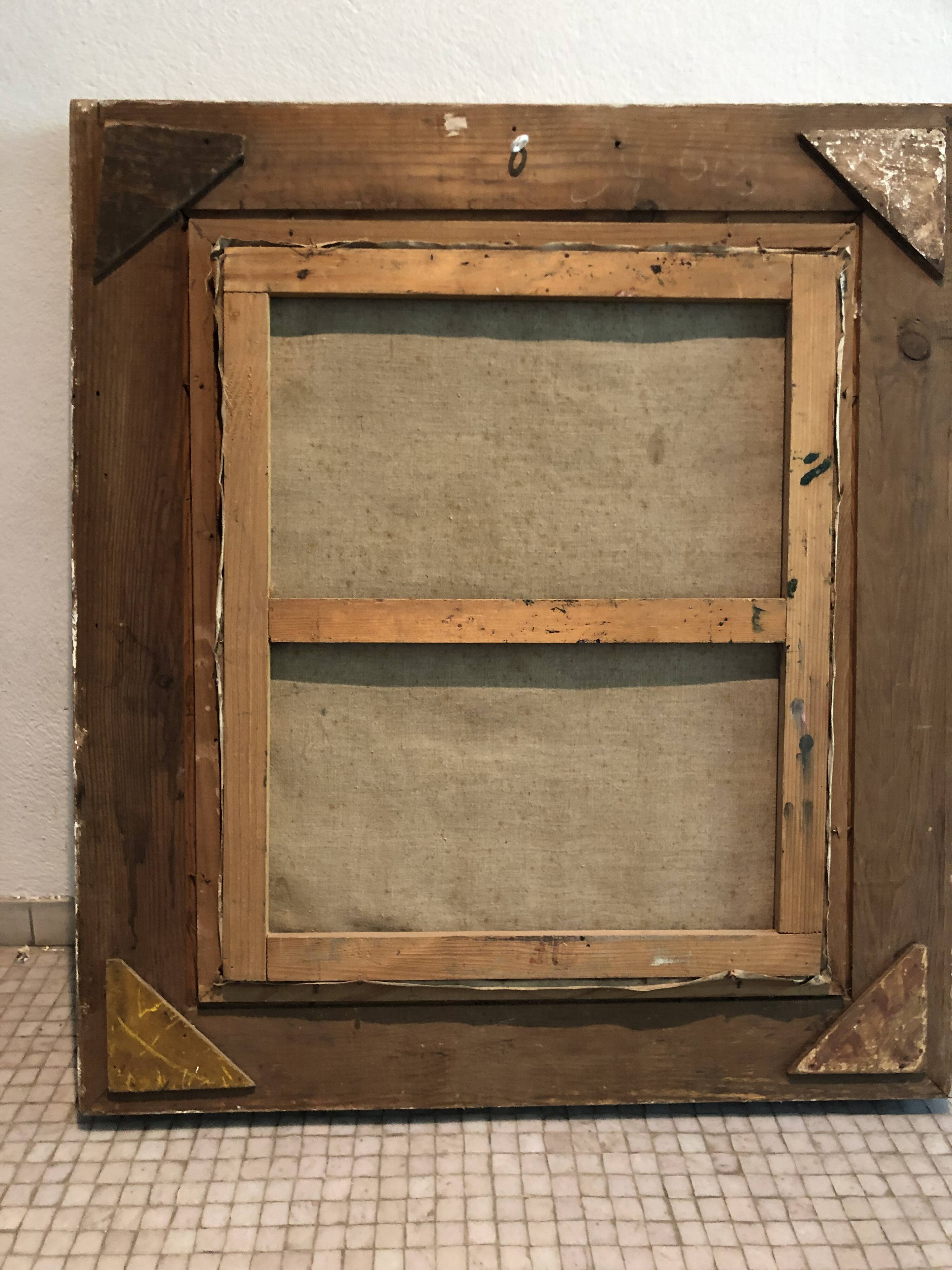 Melancholic female nude, in a sculpted baroque frame