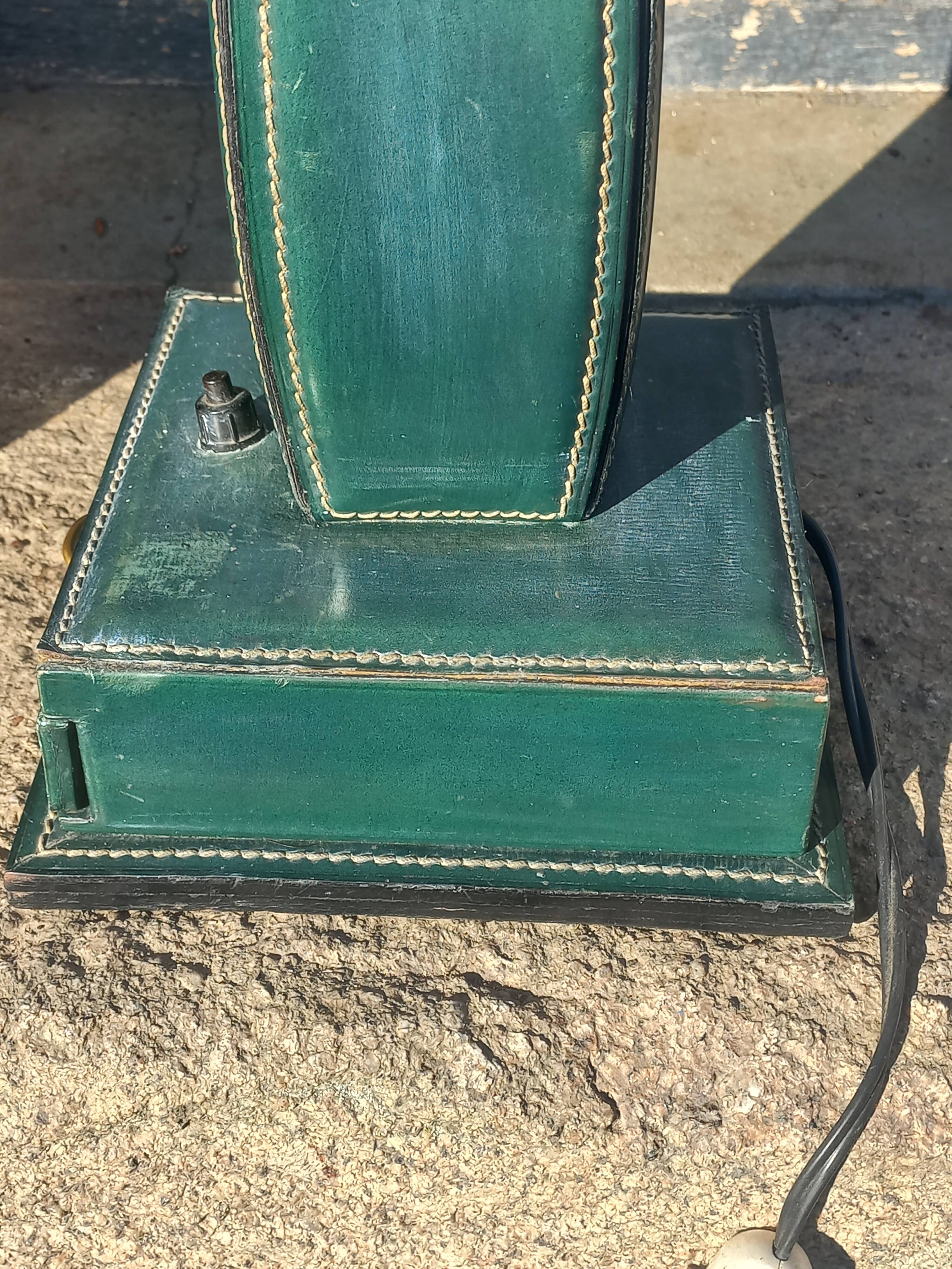 Vintage leather desk lamp with saddle stitching from the 1960s.