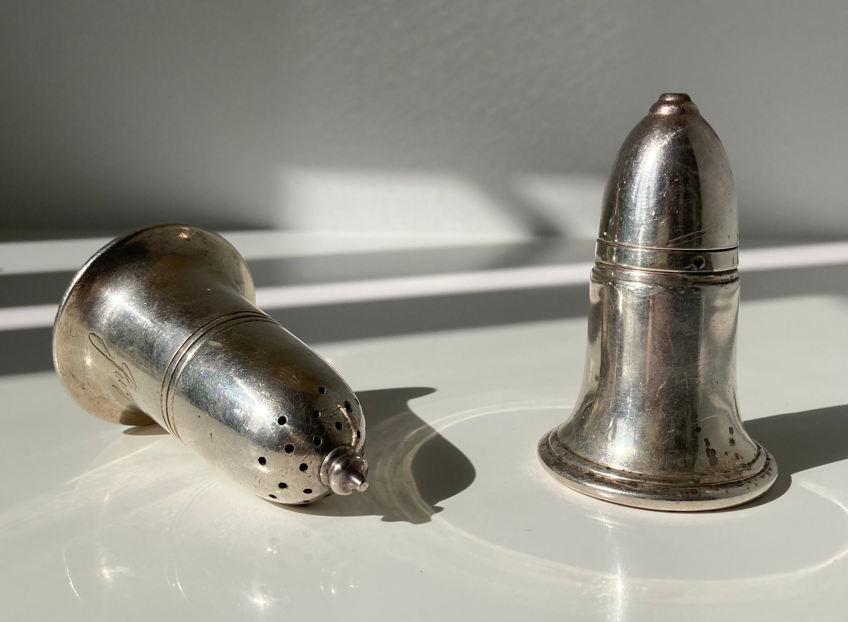 English silver-plated salt and pepper shakers by Broderick Bros Ltd for the Jury’s Hotel in Dublin