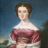 Élégant portrait de dame du XIXe siècle – Huile sur toile, cadre doré