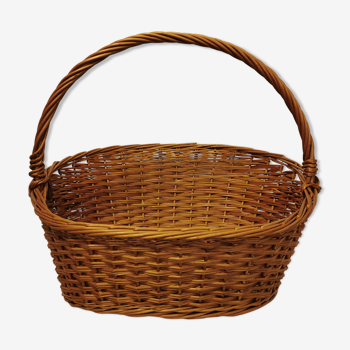 Vintage rattan basket with handle 1960's