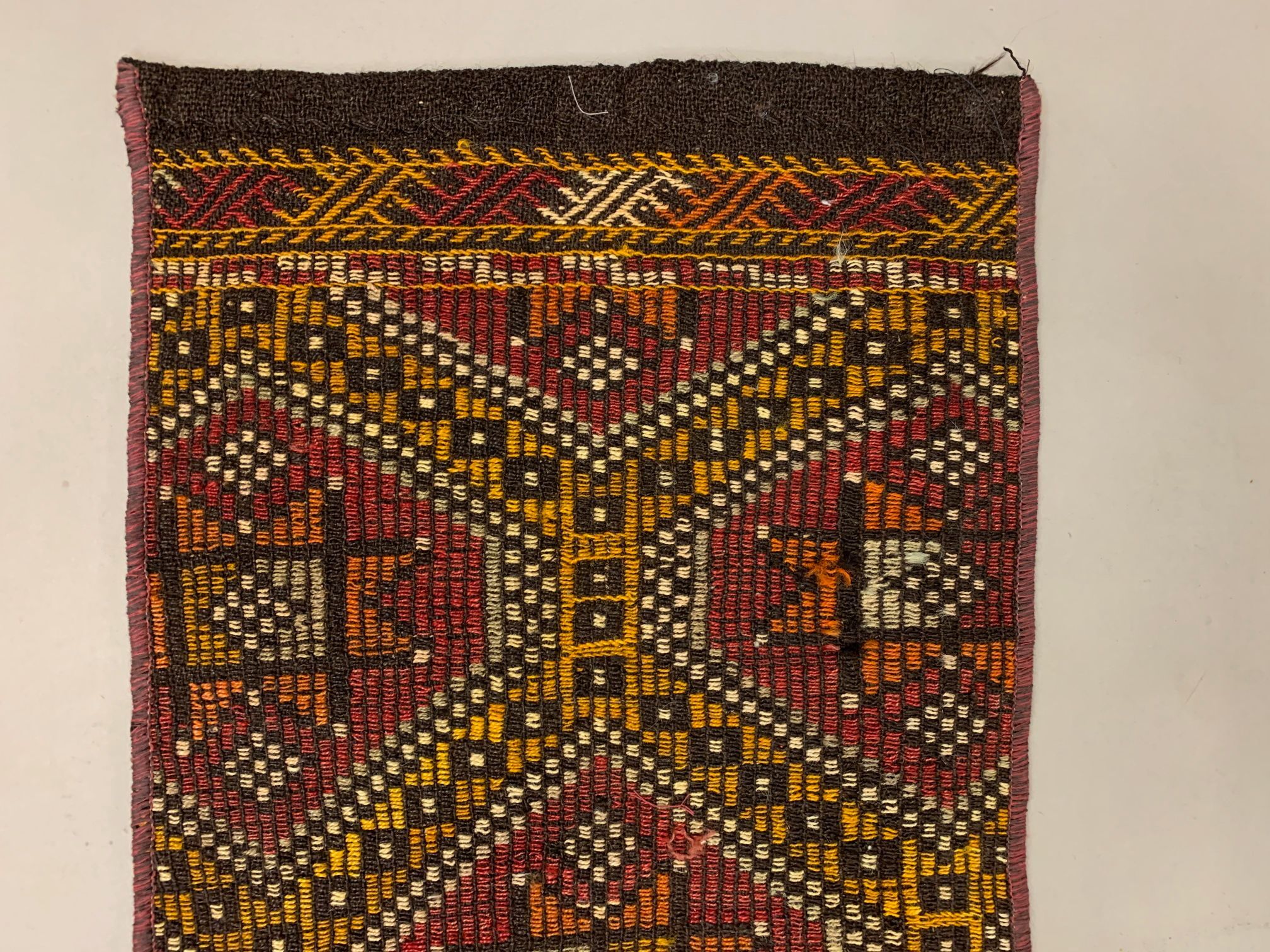 Old Turkish narrow Kilim Runner 315x51 cm, shabby chic, vintage kelim Red Black