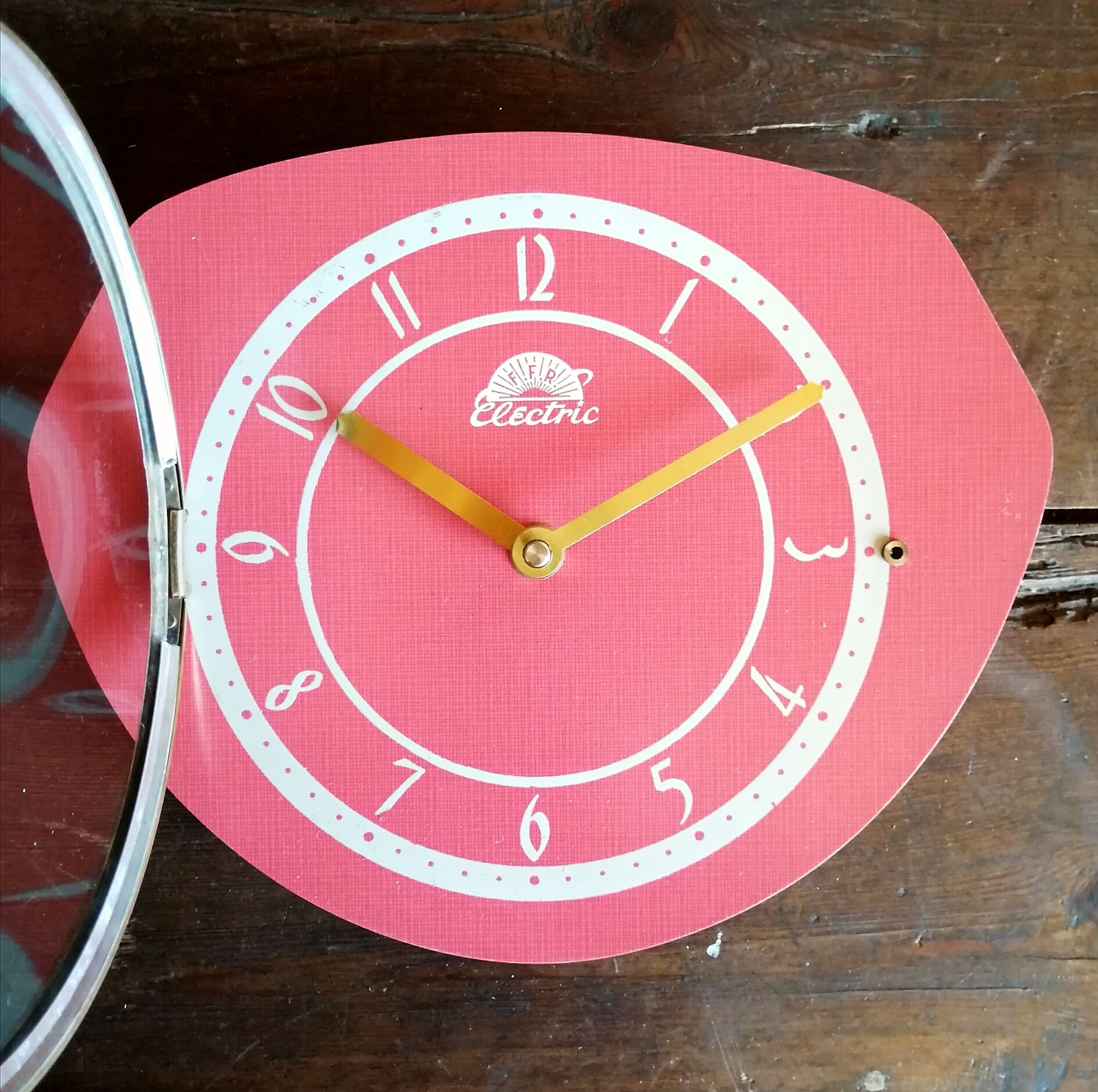 Vintage formica clock silent wall clock "FFR crimson red"