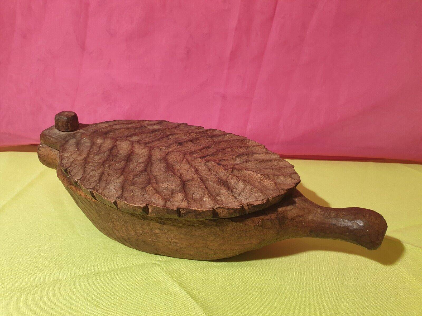 Rare folk art large old salt box carved wood