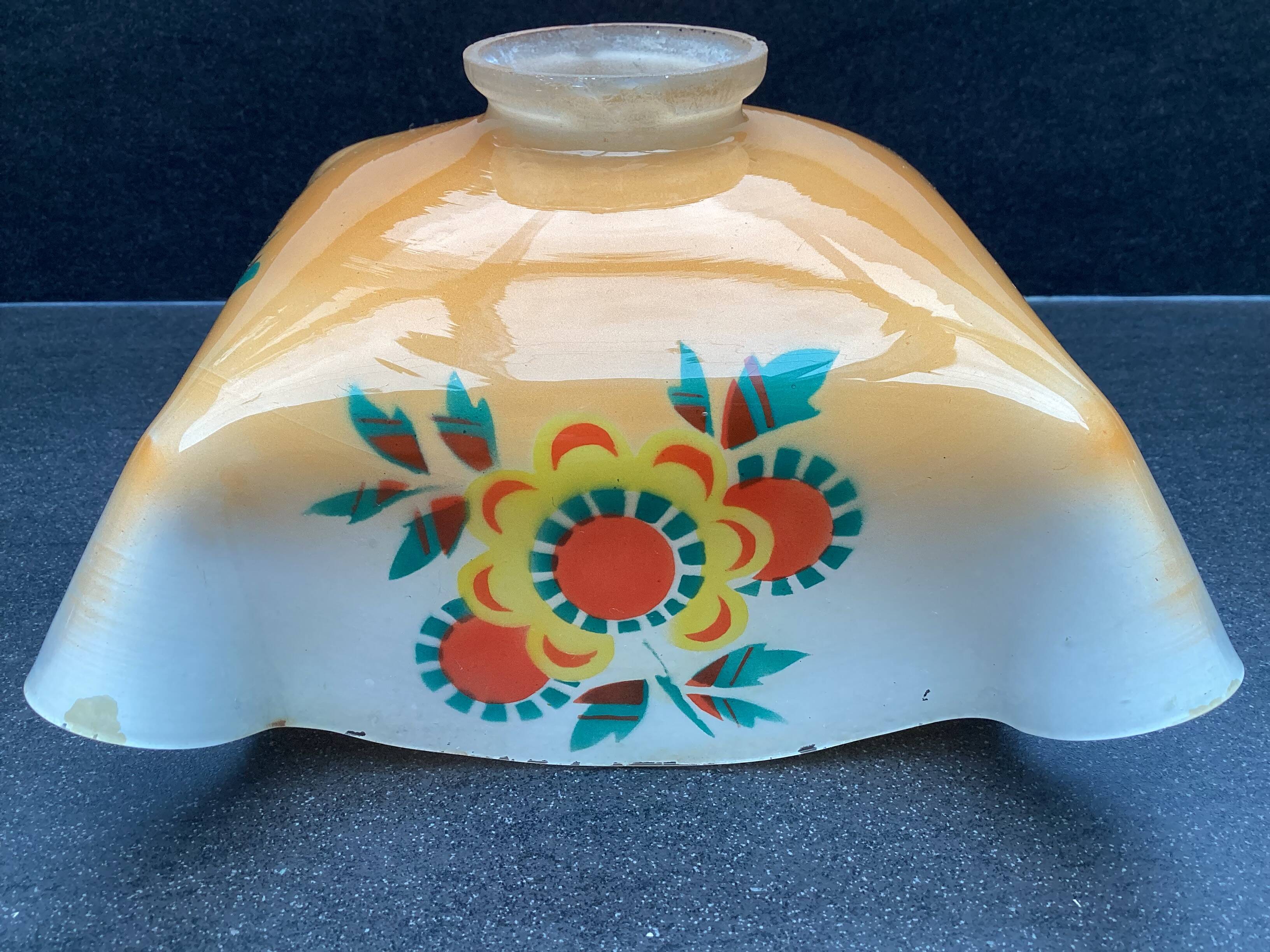 Vintage patterned painted glass pendant lampshade, Czechoslovakia