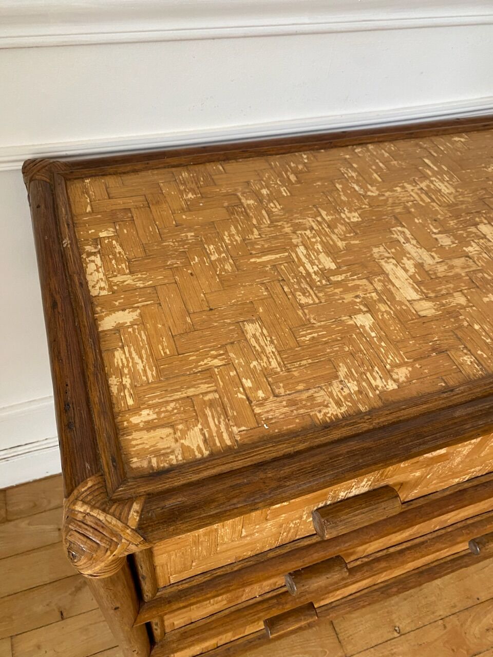 Rattan and vintage bamboo chest of drawers