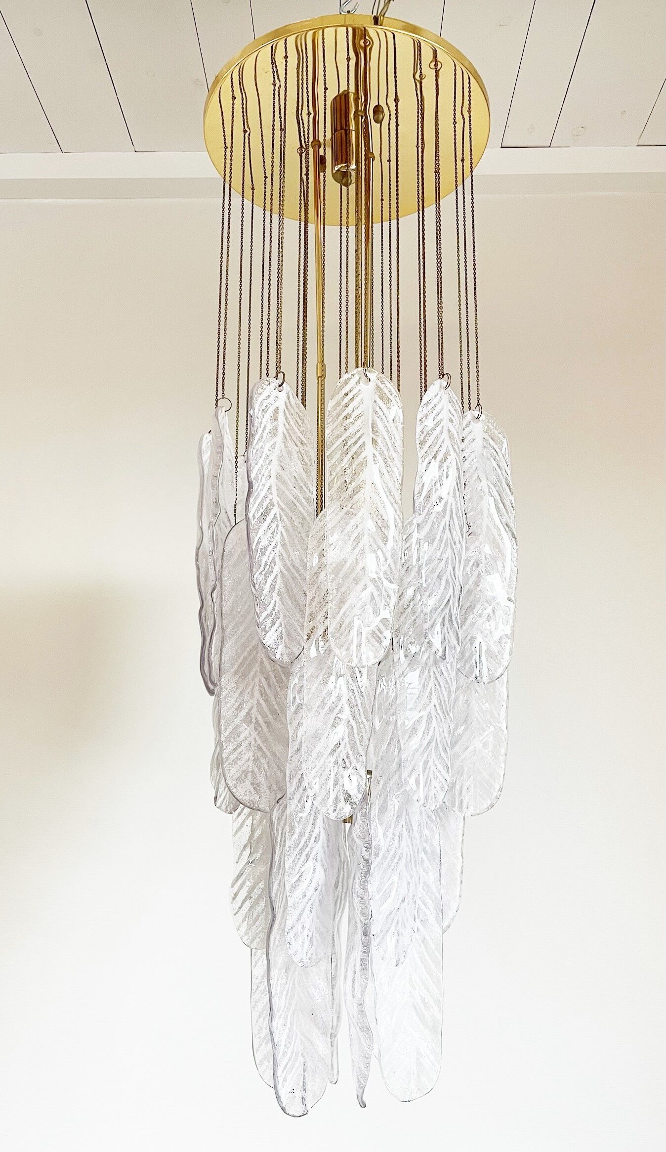 Vintage murano glass leaf chandelier, 1970s