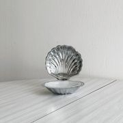Antique shell butter dish in white glass and metal