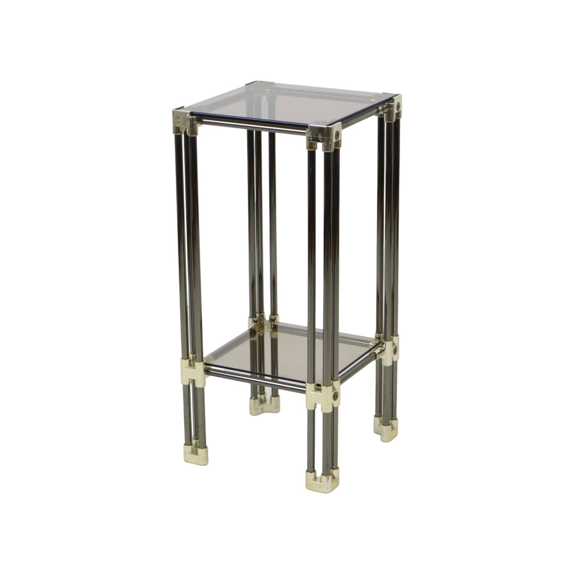 Hollywood Regency Side Table Plant Table Smoked Glass Chrome 1970s