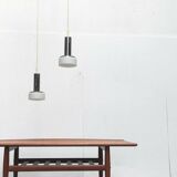 Suspended glass and chrome lamps model P105 German Mid-Century Space Age from the 1960s by Staff, set of 2.