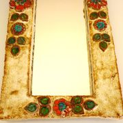 Wall mirror, glazed ceramic, signed La Roue Vallauris, vintage, 31.5 cm