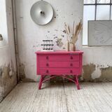 Vintage pink rattan chest of drawers