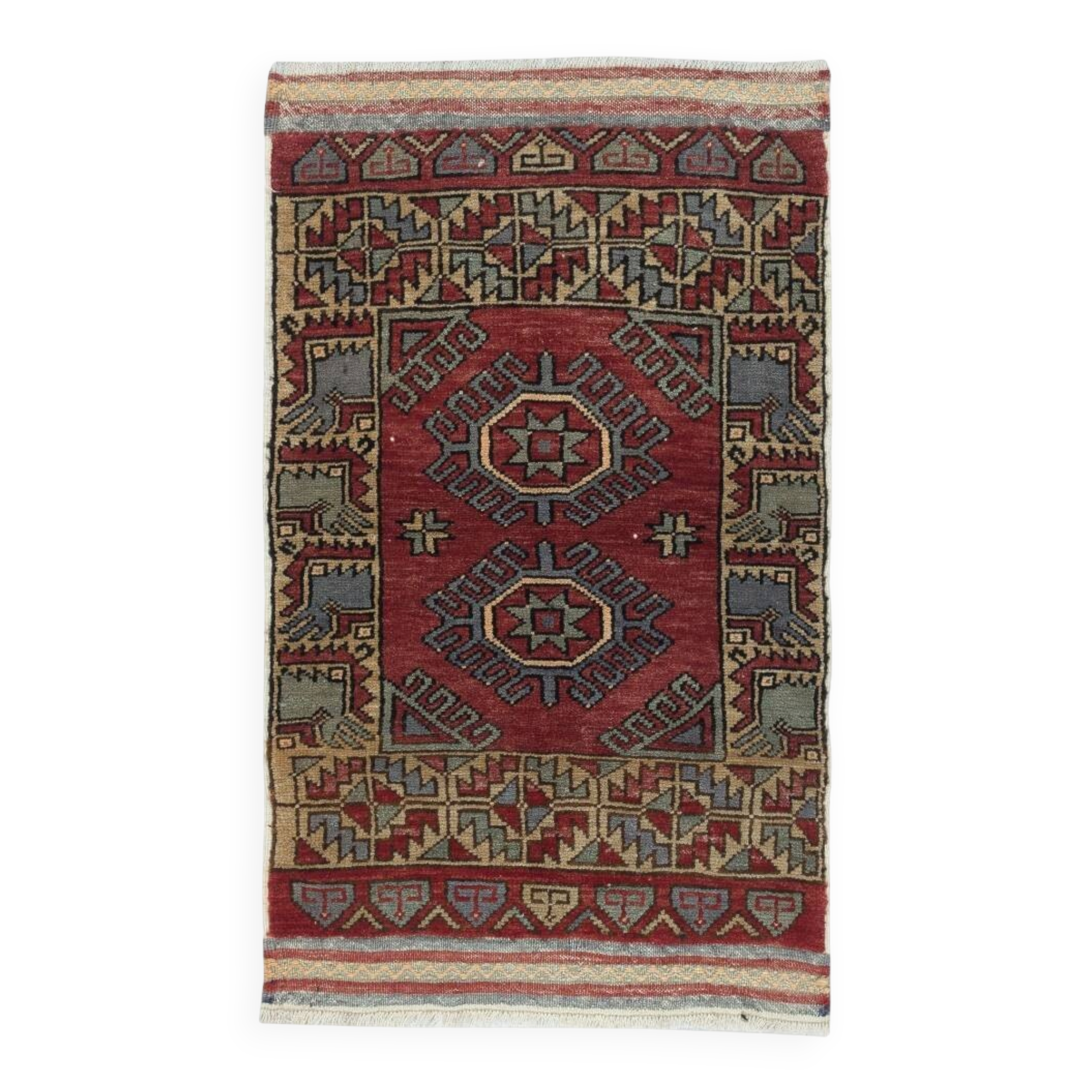 Vintage Scatter Rug, Dark Red Turkish Accent Rug, Door Mat, Handmade Bat Mat, Kitchen Rug