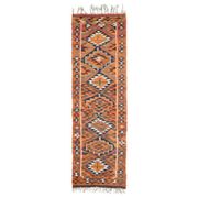 1970s Vintage Turkish Hand-Knotted Wool Cotton Orange Runner Rug 104x338