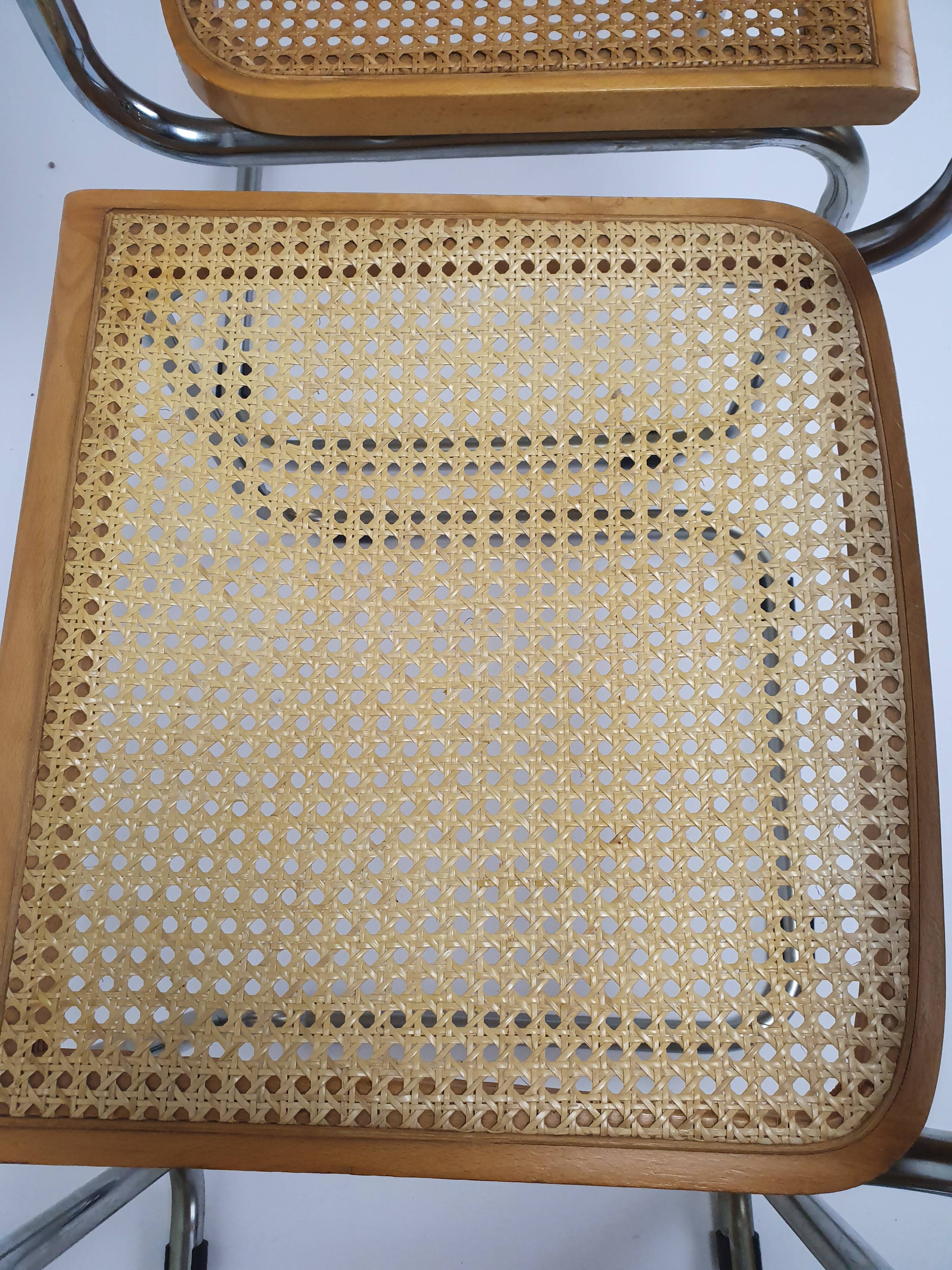 Set of 4 tubular frame and cane dining chairs by Marcel Breuer, 1970s