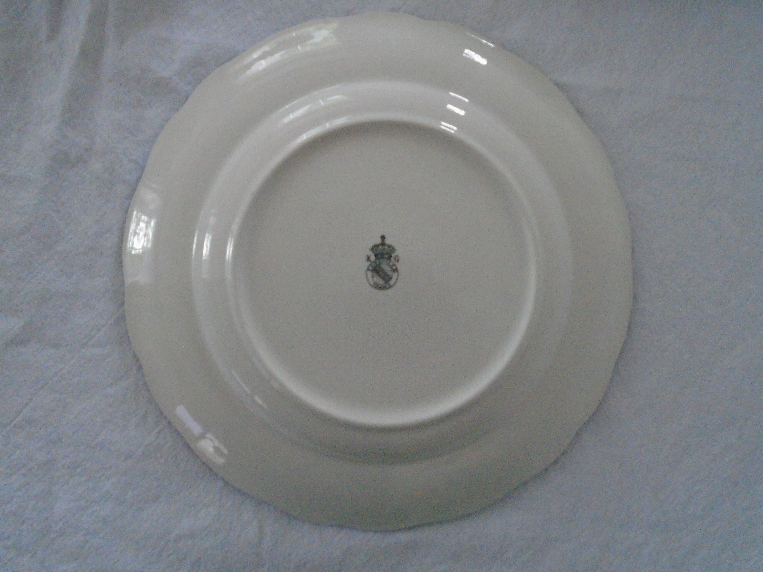 4 flat plates Keller & Guerin Luneville décor flowers Passionflower blue faience old