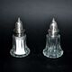 Vintage molded glass and silver metal salt shakers - salt pepper BISTROT