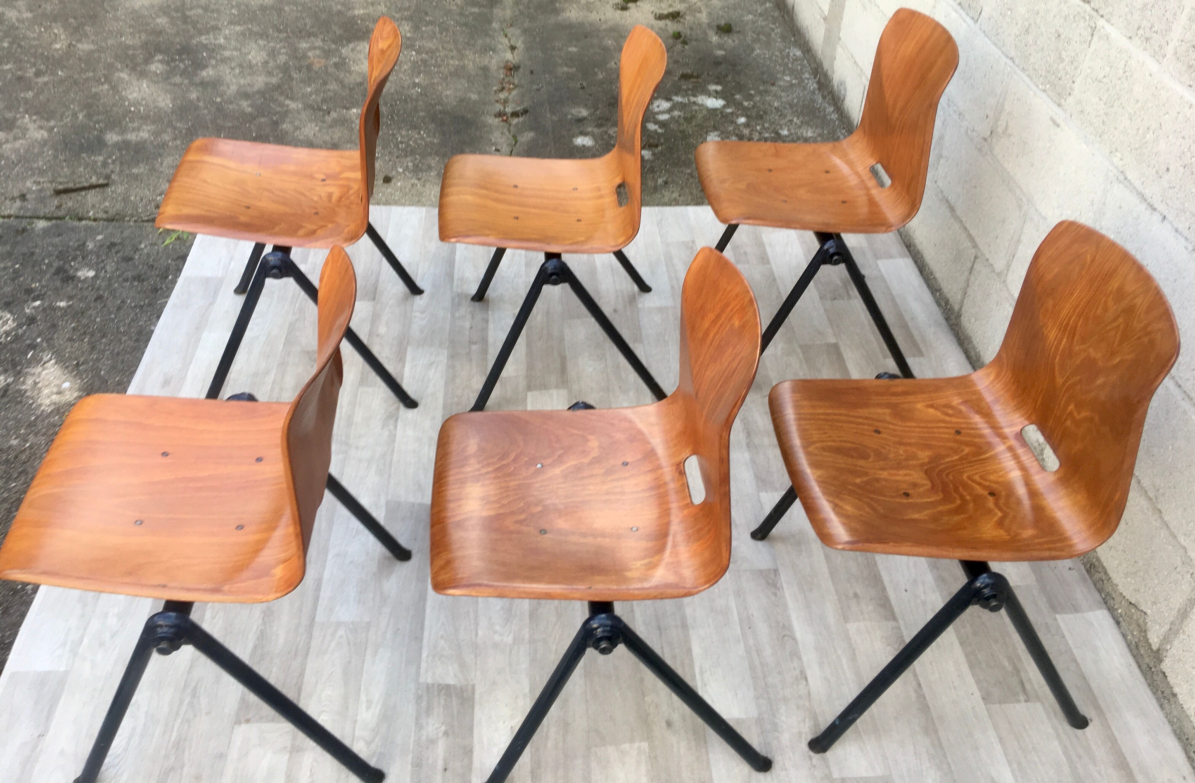 Set of 6 Galvanitas S30 industrial chairs