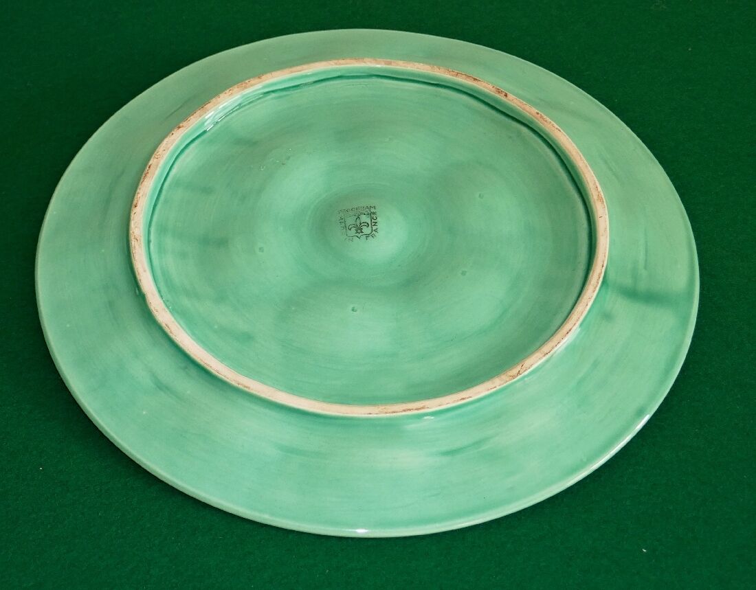 Plat à huîtres en faïence vert aqua/turquoise de Procéram d’époque 1950