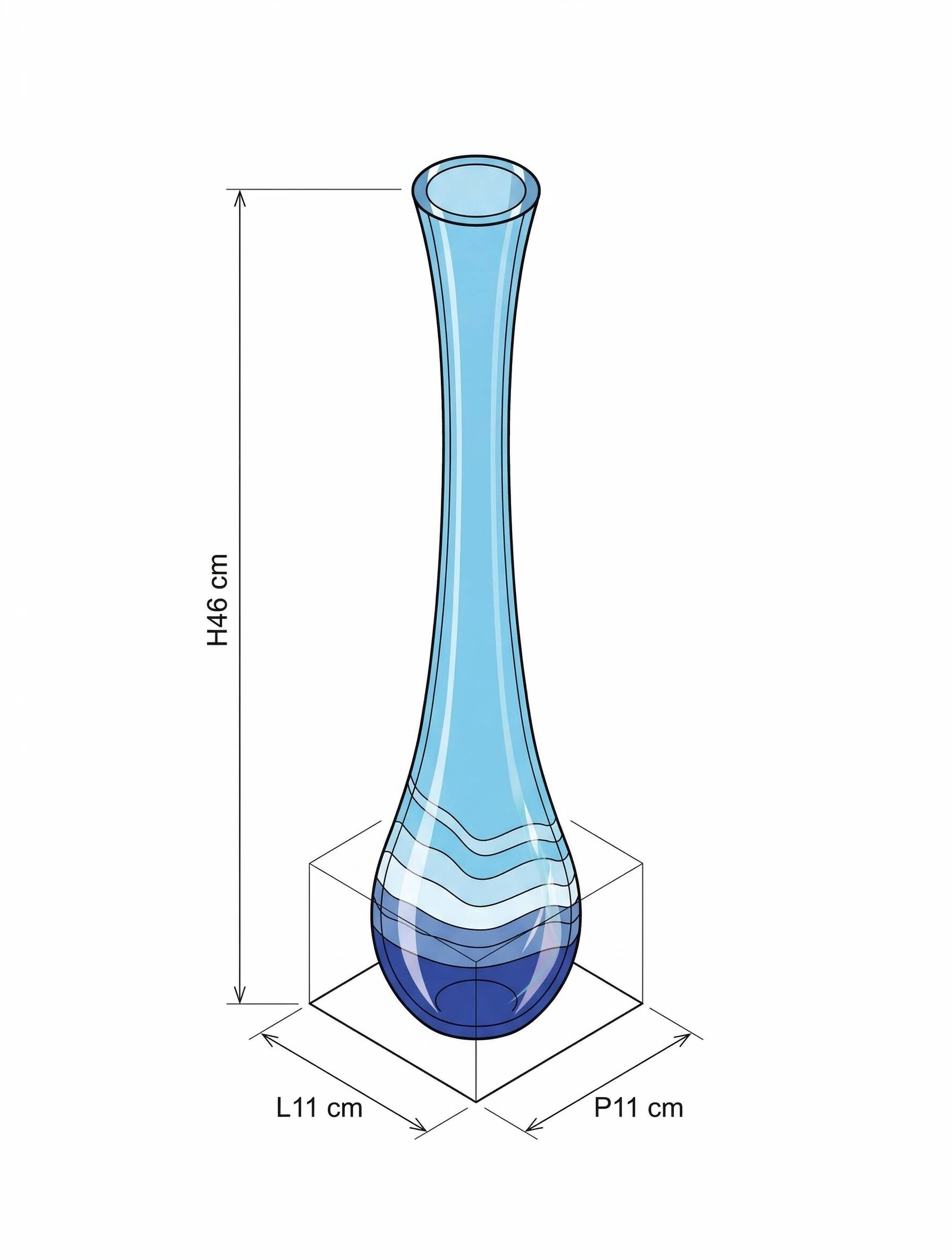 Sculptural Vase "Goccia" 43cm - Blown Murano Glass - Blue & Latte