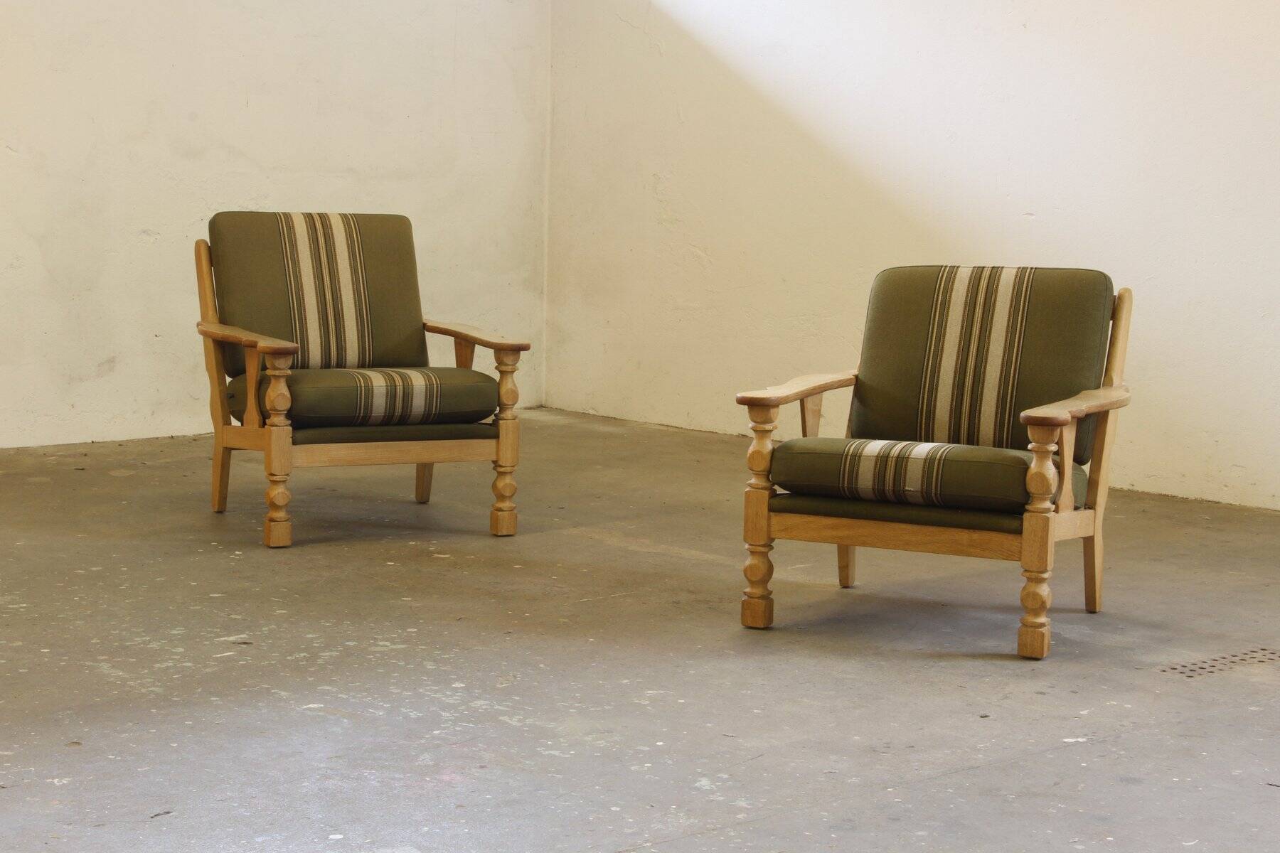 Vintage Danish light oak low back lounge chairs, 1960s, set of 2
