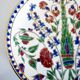 Enamelled plate Keramik decoration of ibiscus, cloisonné enamels, thick, Rhodes Greece