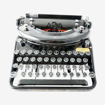 Machine à écrire Underwood Noiseless portable noire de 1935 révisée ruban neuf USA