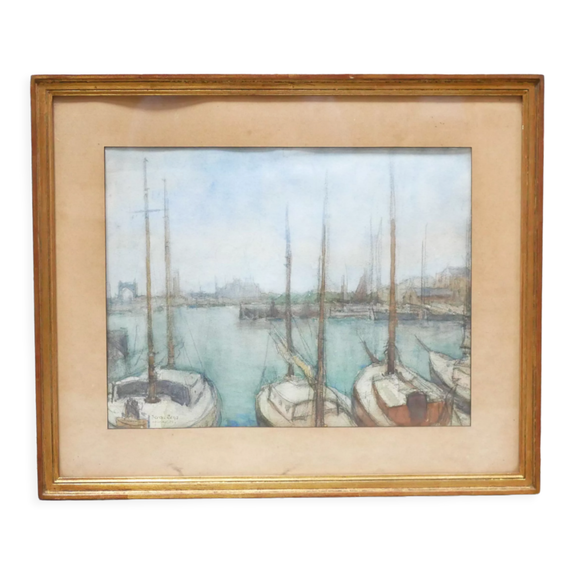 Old watercolor painting on paper signed F. Reys