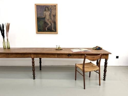 Farm table of 4 metres in solid pine, around 1900.