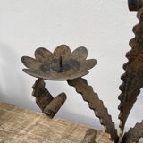 Brutalist candle holder folk art - wrought iron candlestick