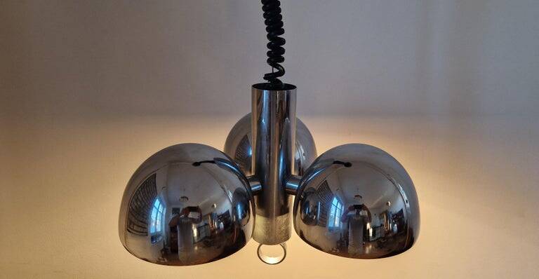 Midcentury Chrome Space Age Chandelier/Pendant Hillebrand, Germany, 1970s