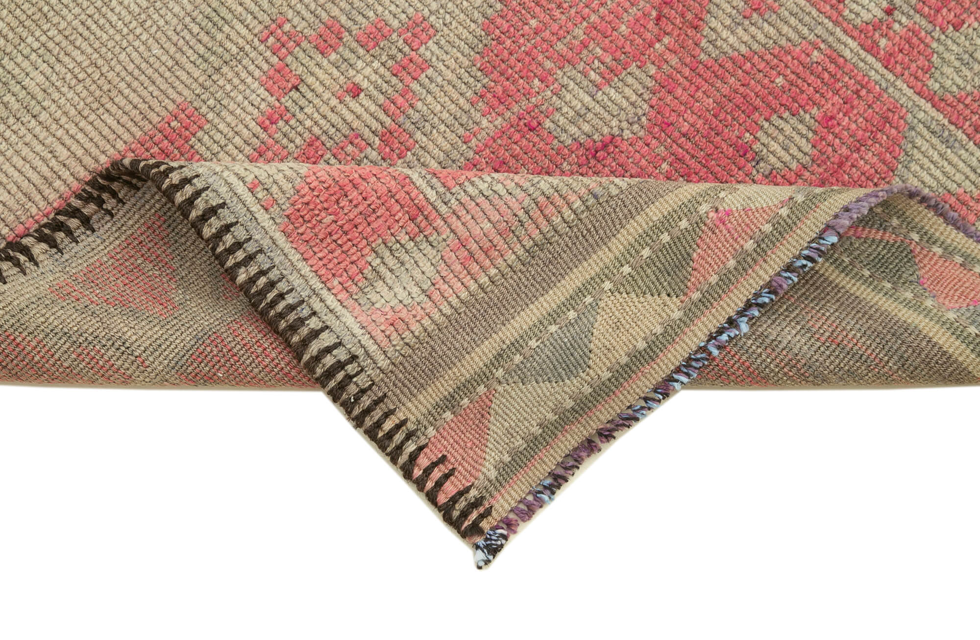 Hand-knotted vintage turkish beige runner rug 86 cm x 354 cm