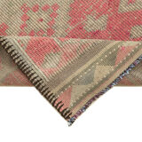 Hand-knotted vintage turkish beige runner rug 86 cm x 354 cm