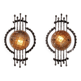 Pair of wrought iron and Murano glass wall lights by Tom Ahlström & Hans Ehrich, 1970