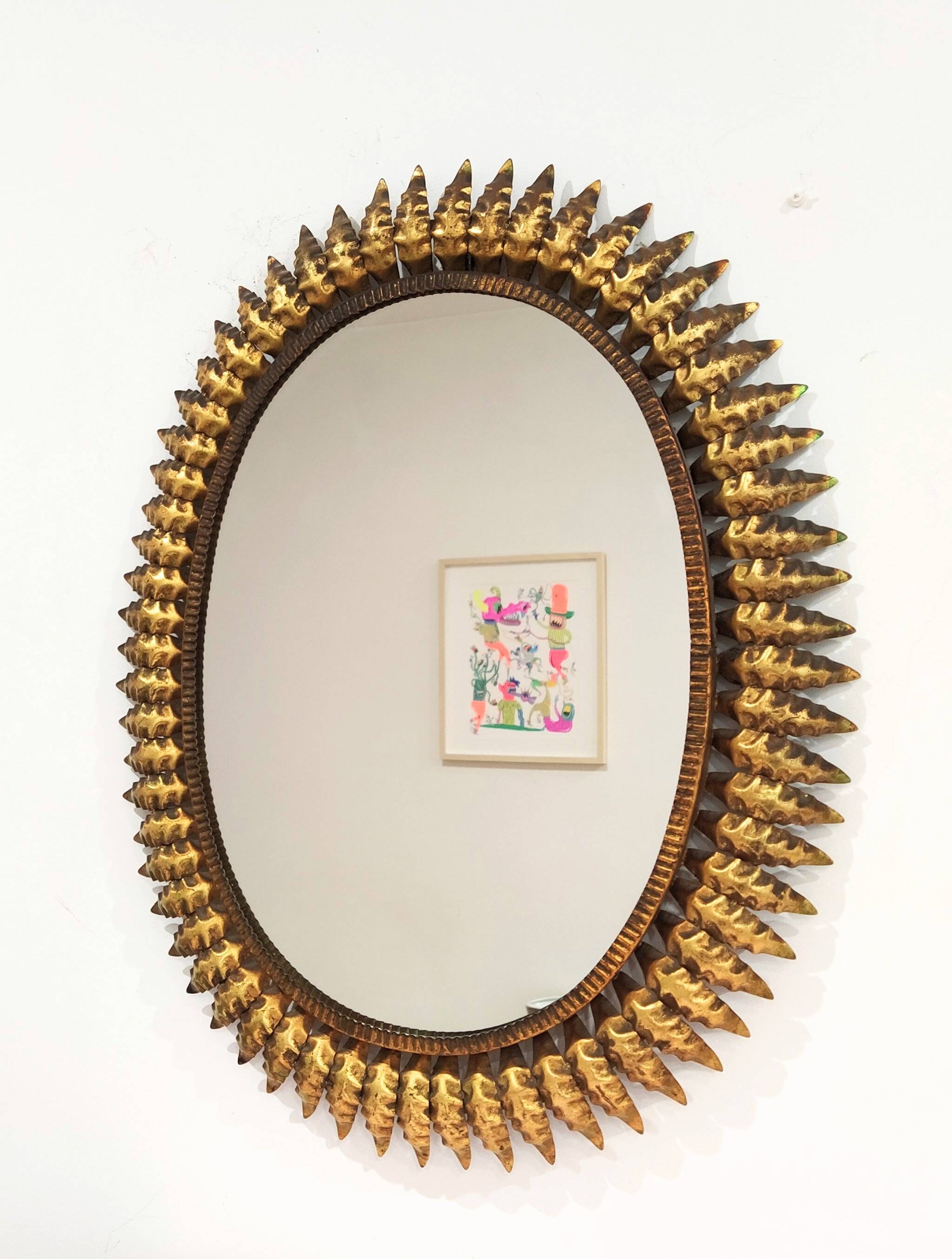 Vintage gold metal sun mirror 1960