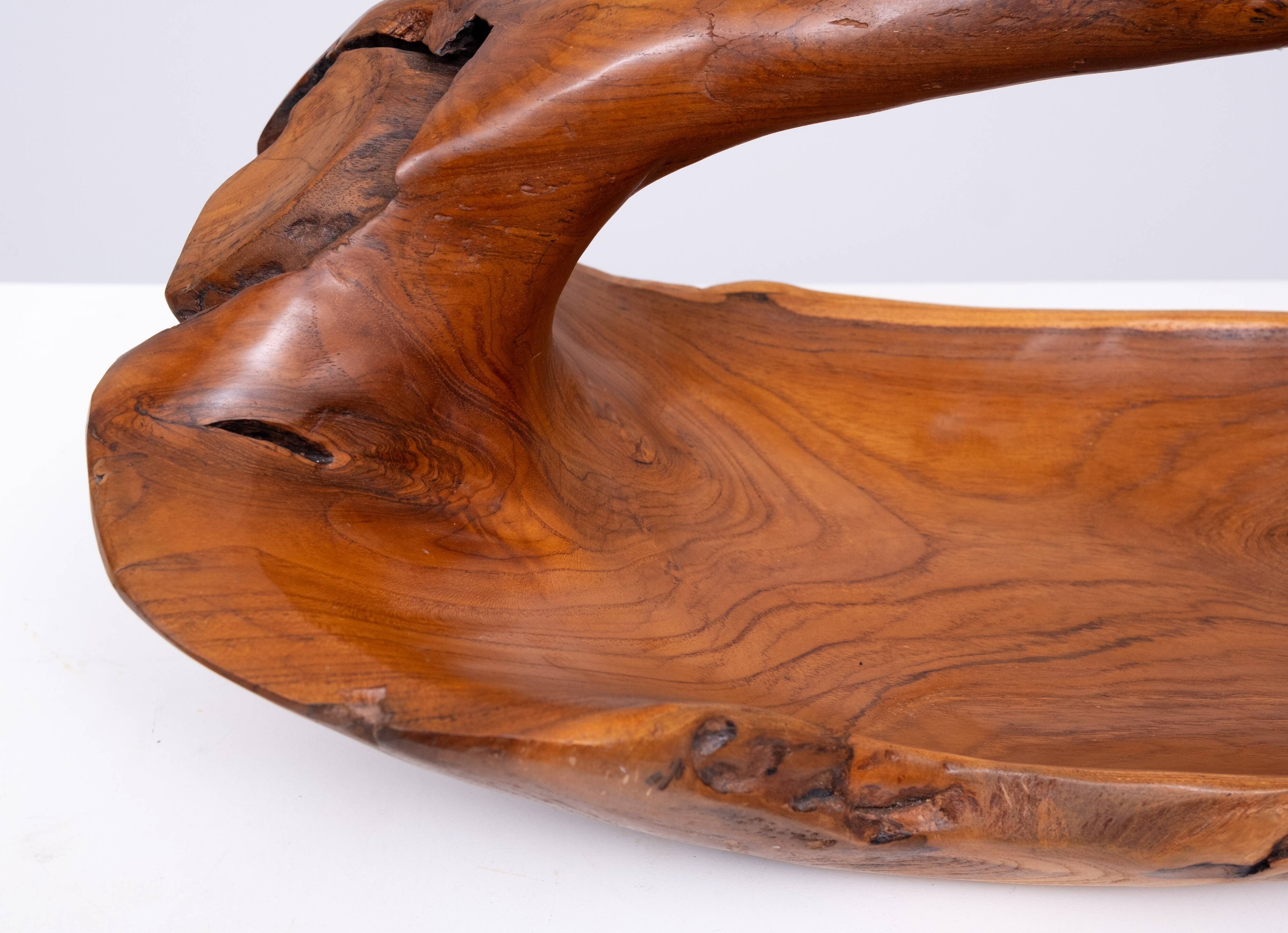 Large Carved Olive Wood Fruit basket 1970s