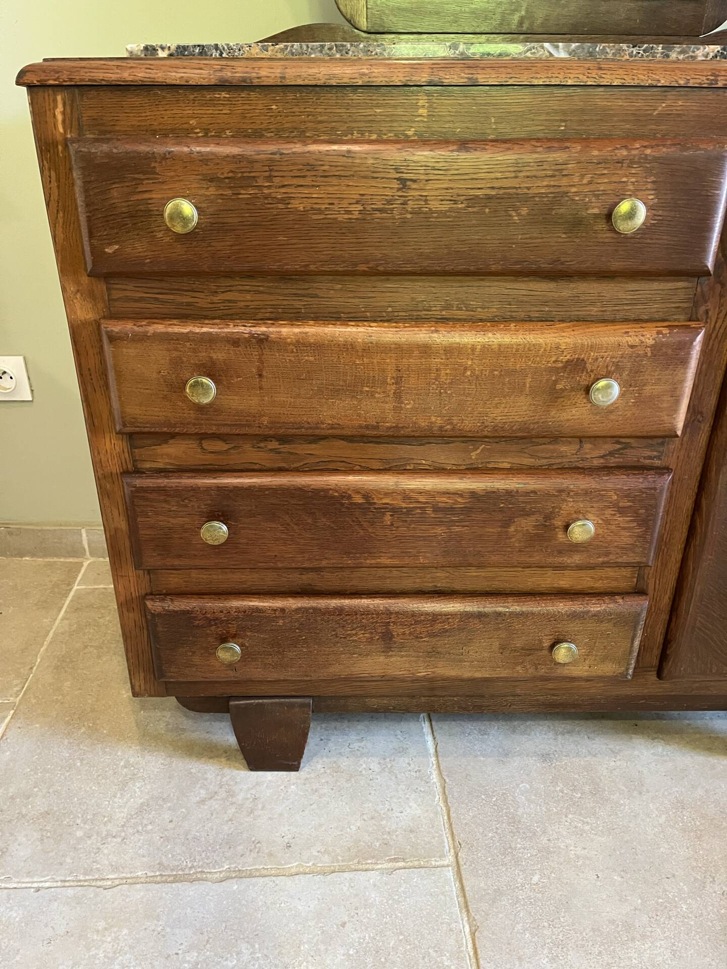 Commode art déco avec miroir biseauté et marbre