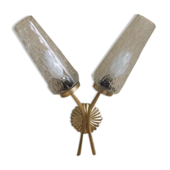 French vintage retro double wall light gold metal with glass shades