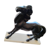 Sculpture Horse Reared Black & White Charles Lemanceau / Saint-Clément